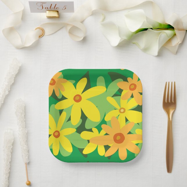 Yellow flowers paper plates (Wedding)