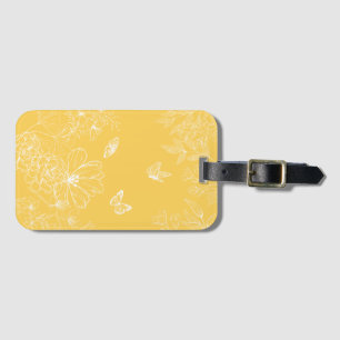 Yellow Flowers Pattern, Floral, Minimalist Luggage Tag