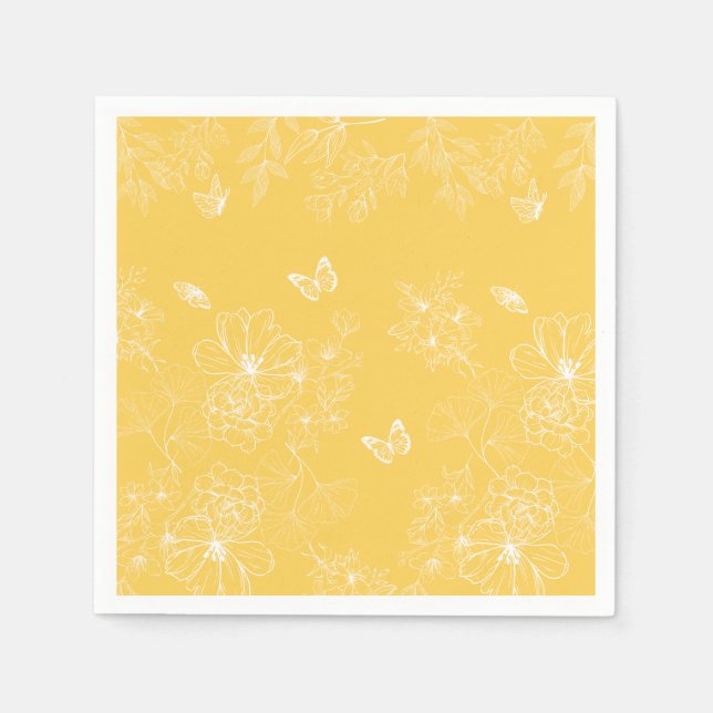 Yellow Flowers Pattern, Floral, Minimalist Napkins (Front)