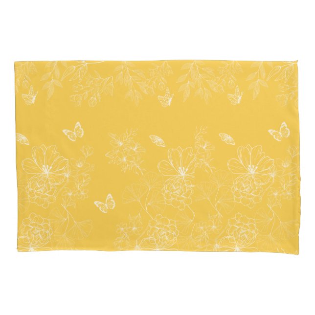 Yellow Flowers Pattern, Floral, Minimalist Pillow Case (Front)