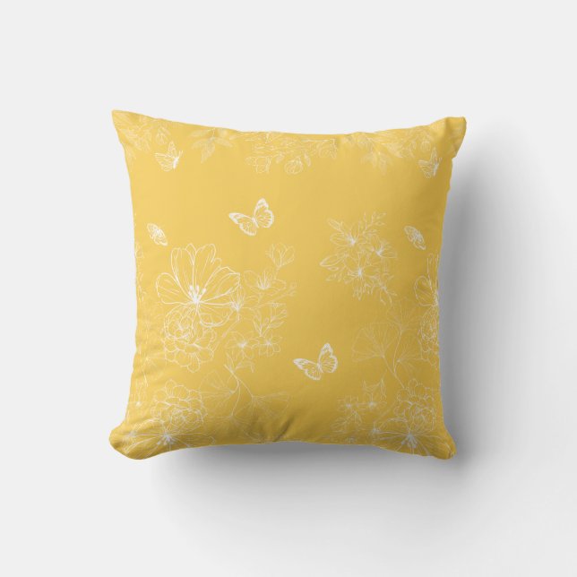Yellow Flowers Pattern, Floral, Minimalist Throw Pillow (Front)
