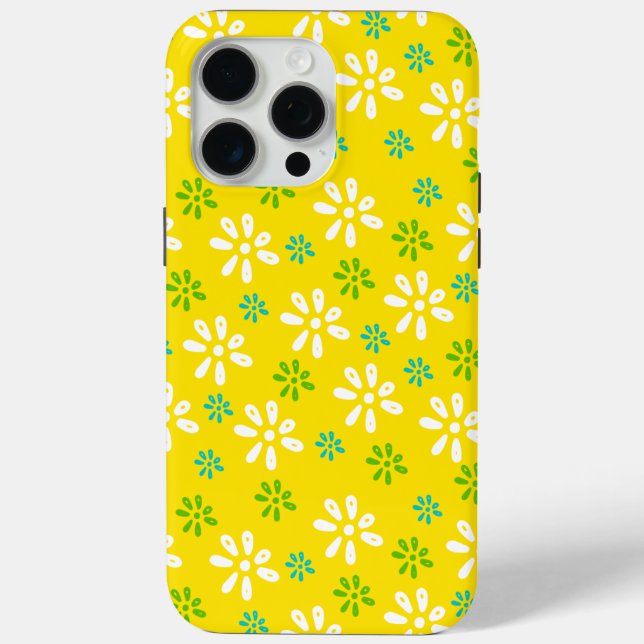Yellow Flowers Pattern iPhone 15 Pro Max Case (Back)