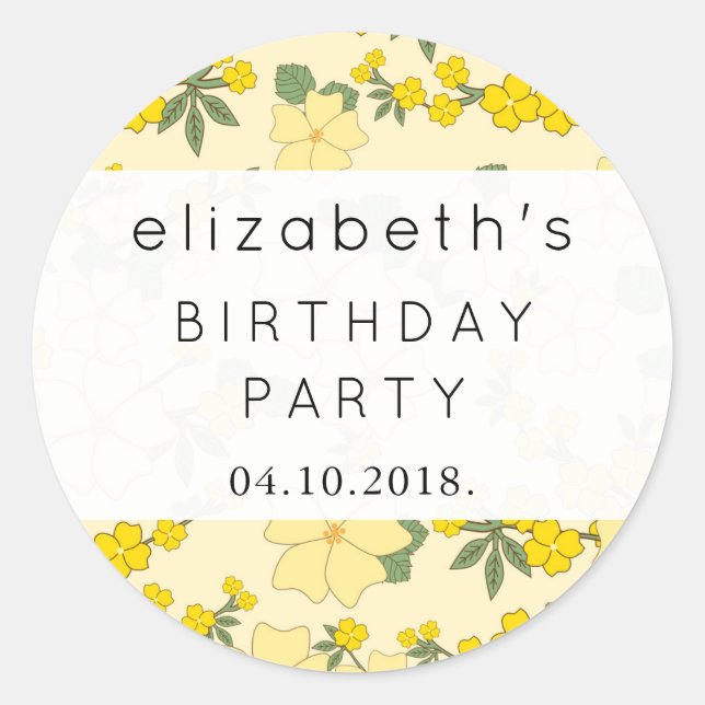 Yellow Flowers, Pattern Of Flowers, Birthday Classic Round Sticker (Front)