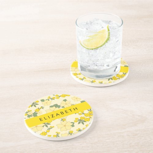 Yellow Flowers Pattern Of Flowers Your Name Coaster