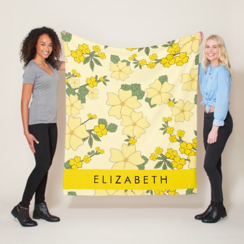 Yellow Flowers Pattern Of Flowers Your Name Fleece Blanket