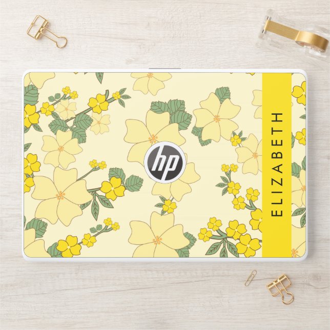 Yellow Flowers, Pattern Of Flowers, Your Name HP Laptop Skin (Desk)