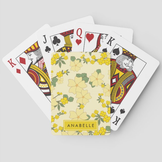 Yellow Flowers, Pattern Of Flowers, Your Name Poker Cards (Back)