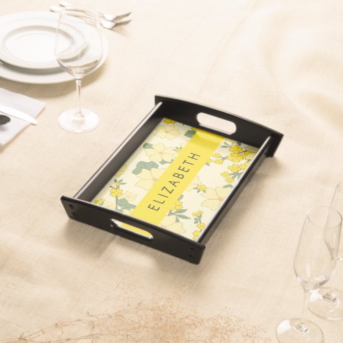 Yellow Flowers Pattern Of Flowers Your Name Serving Tray