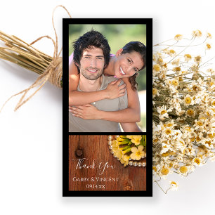 Yellow Flowers Pearls Barn Wood Country Thank You Card