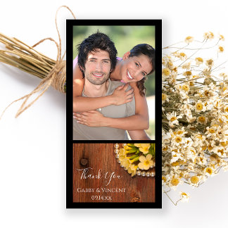 Yellow Flowers Pearls Barn Wood Country Thank You Card