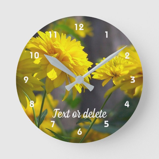 Yellow Flowers Personalized Round Clock (Front)