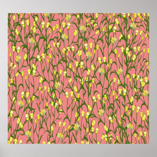 Yellow Flowers Pink Background Vintage Poster (Front)