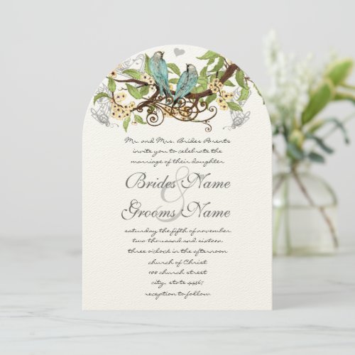 Yellow Flowers Pool Blue Birds Wedding Invite
