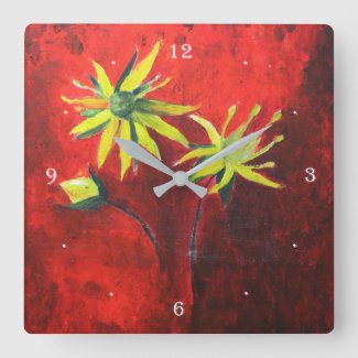 Yellow Flowers Red Background Art Painting 