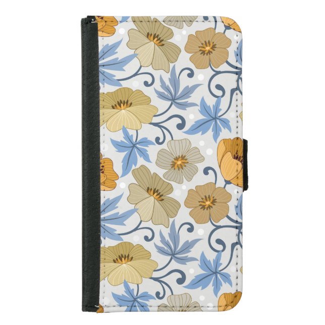 Yellow Flowers: Seamless Textile Design Samsung Galaxy Wallet Case (Front)
