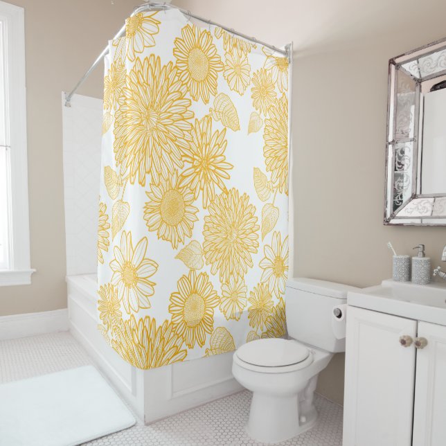 Yellow Flowers Shower Curtain (In Situ)