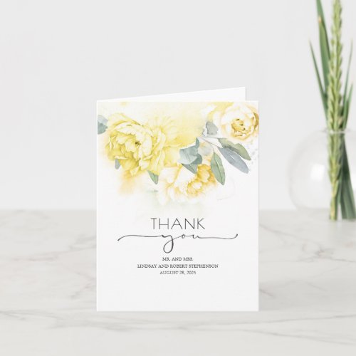 Yellow Flowers Soft Greenery Wedding Thank You