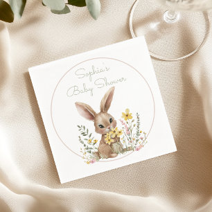 Yellow Flowers Somebunny On The Way Baby Shower Napkins