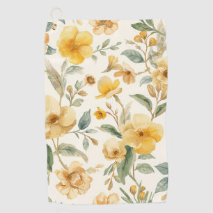 Yellow Flowers Watercolor Botanical Floral Golf Towel