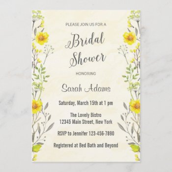Yellow Flowers Watercolor Bridal Shower Invitation by melanileestyle at Zazzle