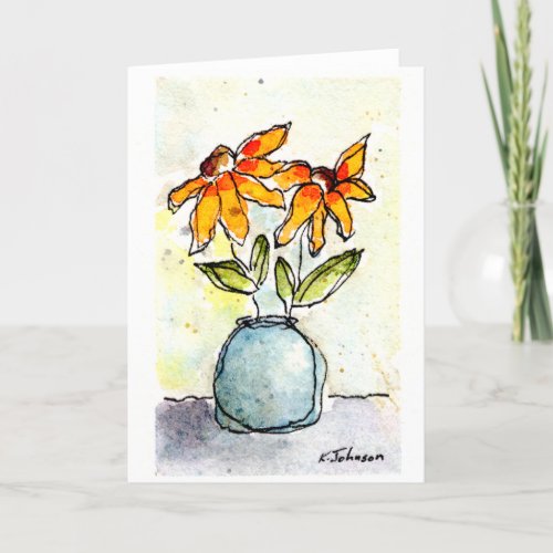 Yellow Flowers Watercolor Greeting Card