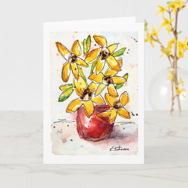 Yellow Flowers Watercolor Greeting Card (Yellow Flower)