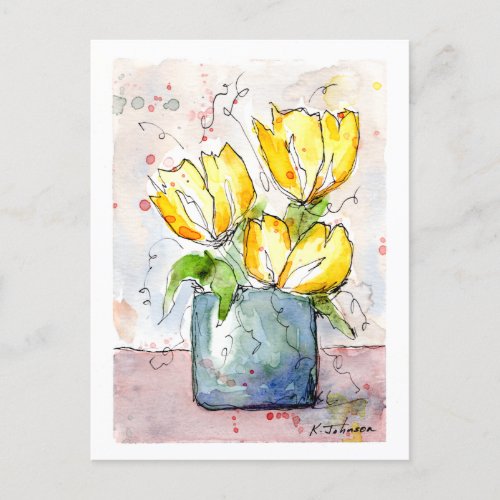 Yellow Flowers Watercolor Postcard