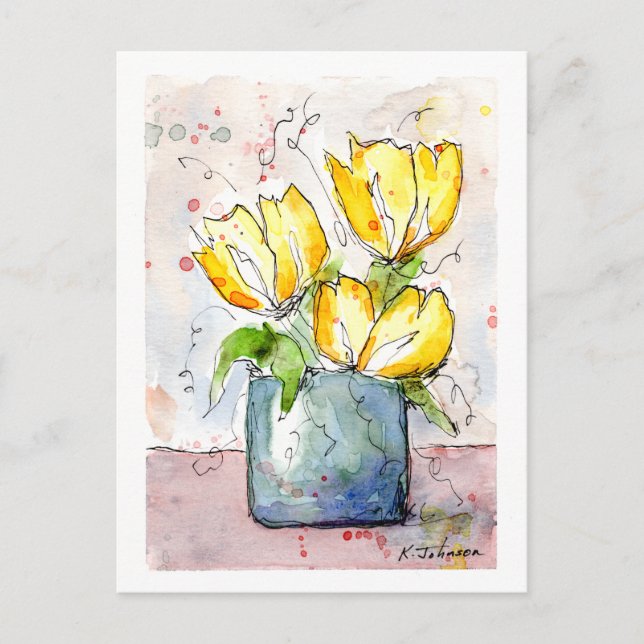Yellow Flowers Watercolor Postcard (Front)