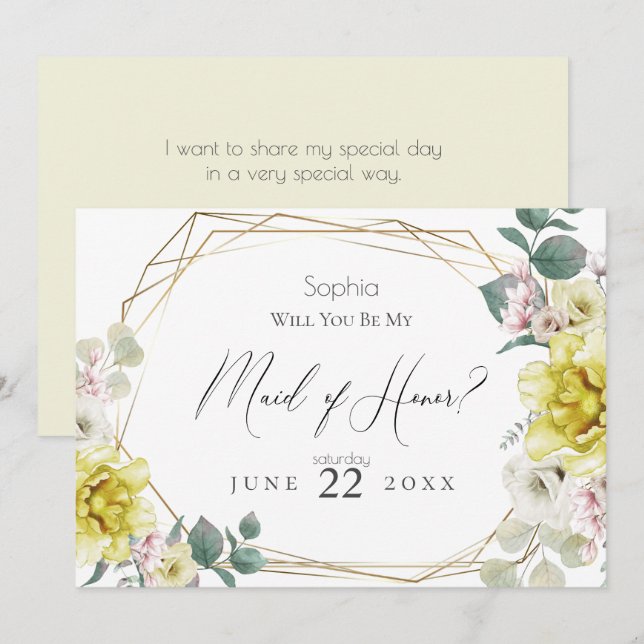 Yellow Flowers Will You Be My Maid of Honor Invitation (Front/Back)