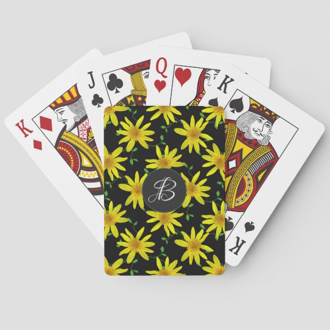 Yellow Flowers with Custom Monogram Poker Cards (Back)