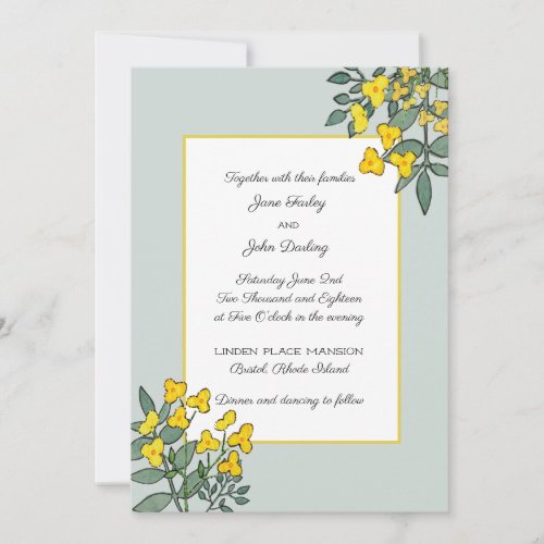 Yellow Flowers with Mint Accent Invitation