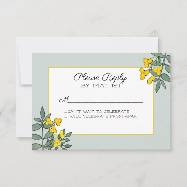 Yellow Flowers with Mint Accent RSVP Card (Front)