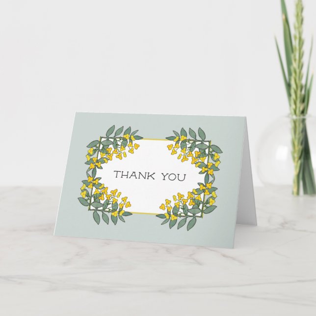 Yellow Flowers with Mint Accent Thank You Card (Front)
