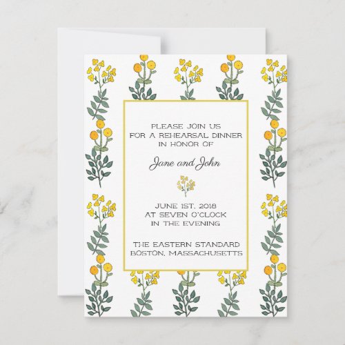 Yellow Flowers with Mint Rehearsal Invitation