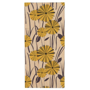 Yellow flowers wood flash drive