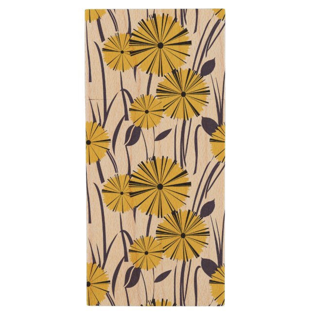 Yellow flowers wood flash drive (Front Vertical)