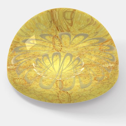Yellow Flowing Fractal Paperweight