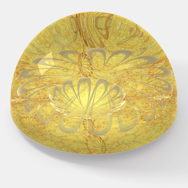 Yellow Flowing Fractal Paperweight (Angled)