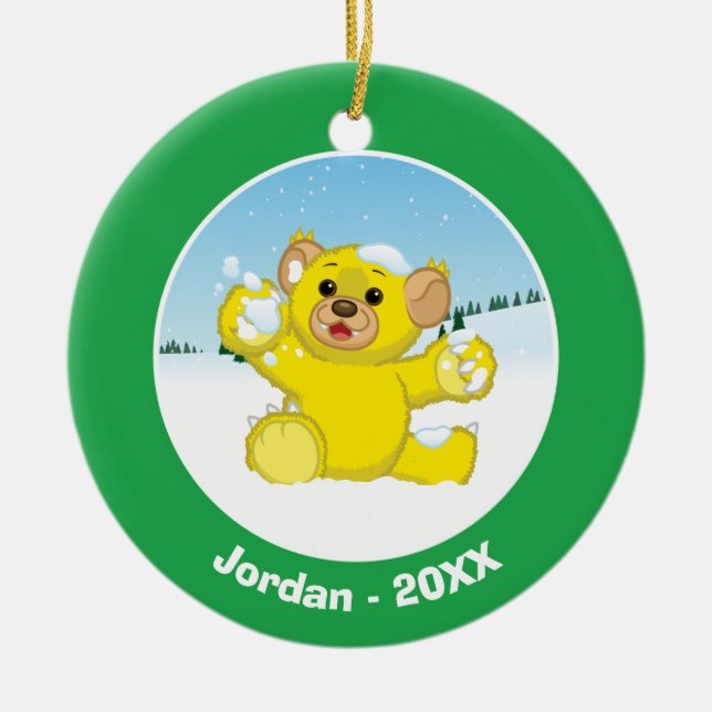 Yellow Fluffy Cub Ceramic Ornament (Front)