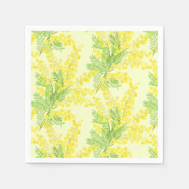 Yellow fluffy mimosa flower napkins (Front)