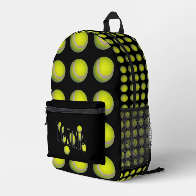 Yellow Fluffy Tennis Balls On Black,  Printed Backpack (Back Corner Right)