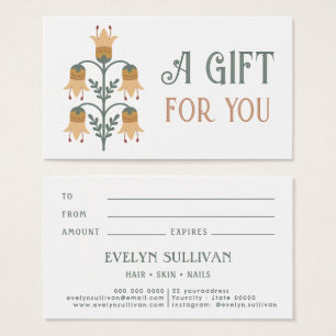 yellow folk art flowers gift card