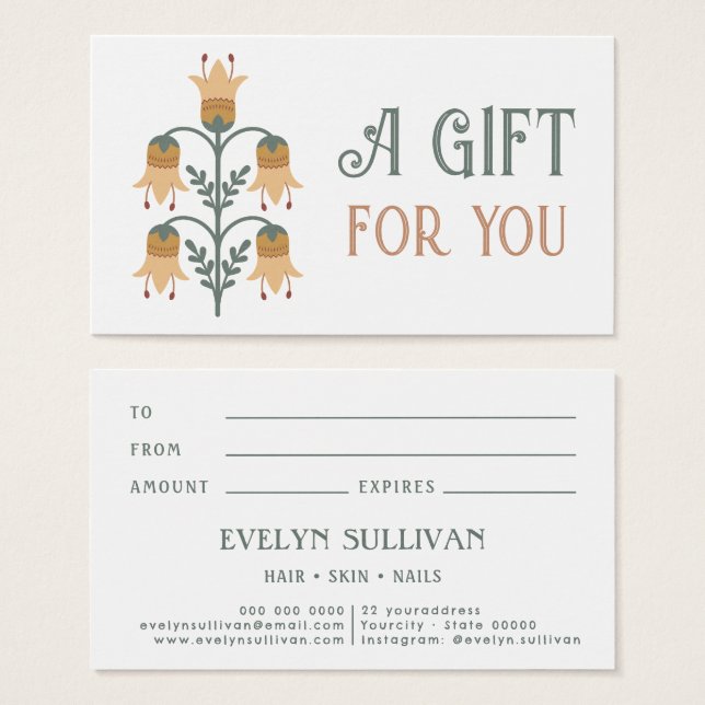 yellow folk art flowers gift card (Front & Back)