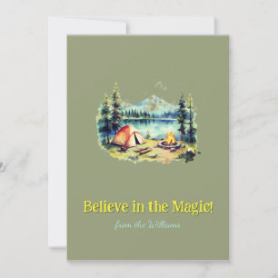 Yellow Font Mountain Christmas Holiday Camp Lake Card
