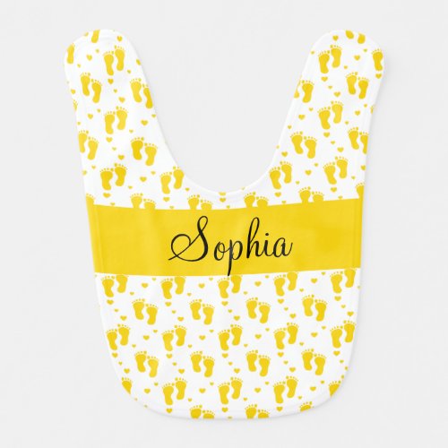 Yellow Footprints and Hearts Baby Bib