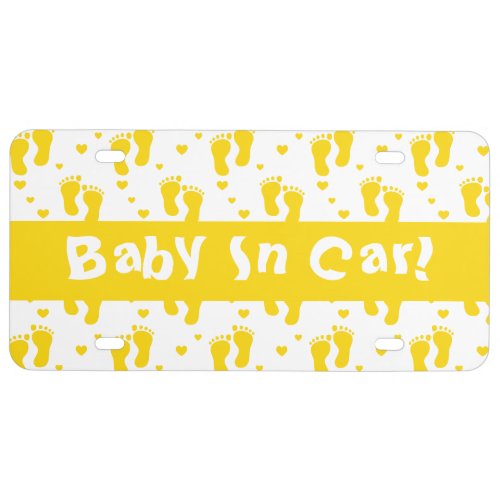 Yellow Footprints and Hearts License Plate