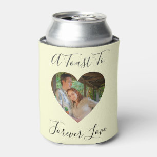 Yellow Forever Love Photo Heart Frame Wedding Can Cooler
