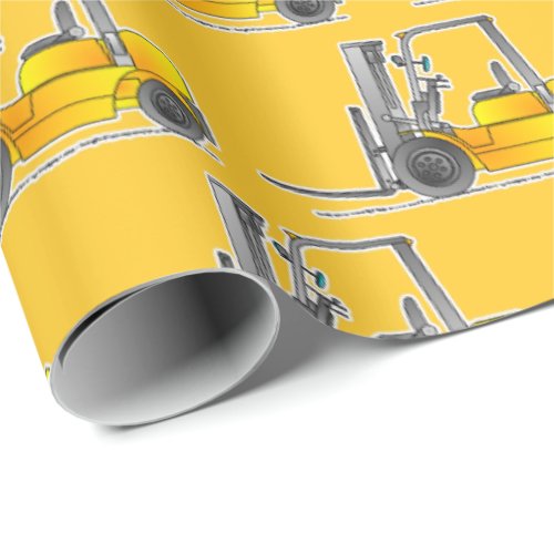 Yellow Forklift Truck Construction Vehicle Wrapping Paper