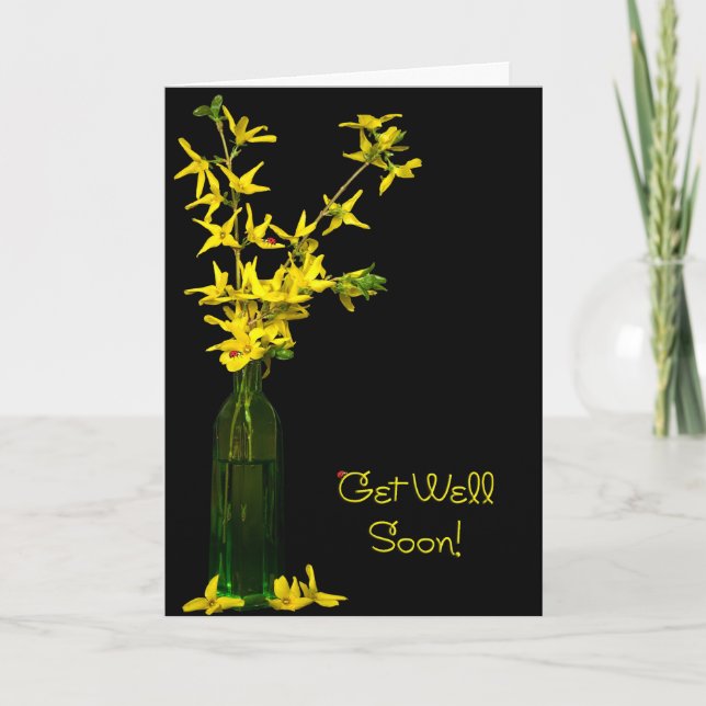 yellow forsythia bouquet get well soon card (Front)