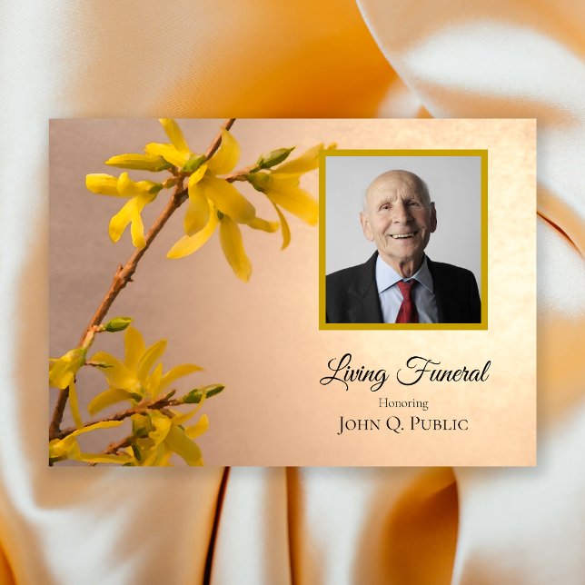 Yellow Forsythia Flowers Living Funeral Party Invitation (Creator Uploaded)